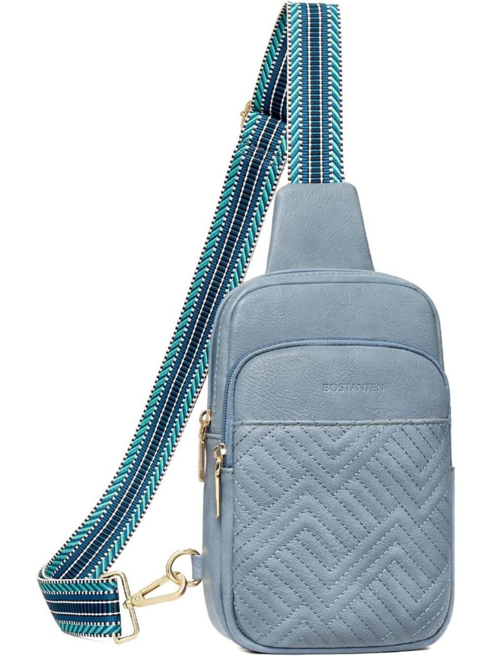 Women's Light Blue Quilted Sling Leather Fanny Pack Travel Purse Crossbody Bag
